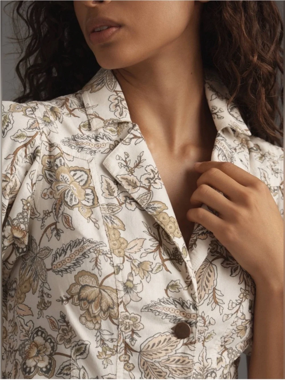 Floral Button-Front Midi Dress in Cream and Brown - Picture 10 of 14